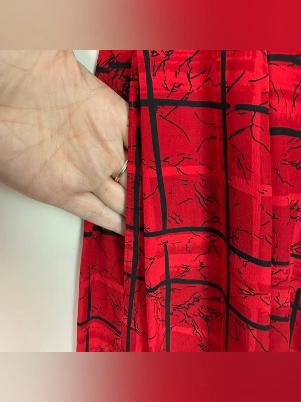 Sophisticates by Jonathan Martin Vintage 100% Silk Pleated Skirt 14 Red Black - Picture 5 of 8